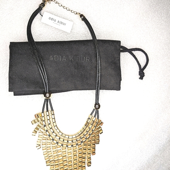 Relisting! ADIA KIBUR Necklace Statement Gold Link Metallic Bib Collar Dangle - Picture 4 of 5